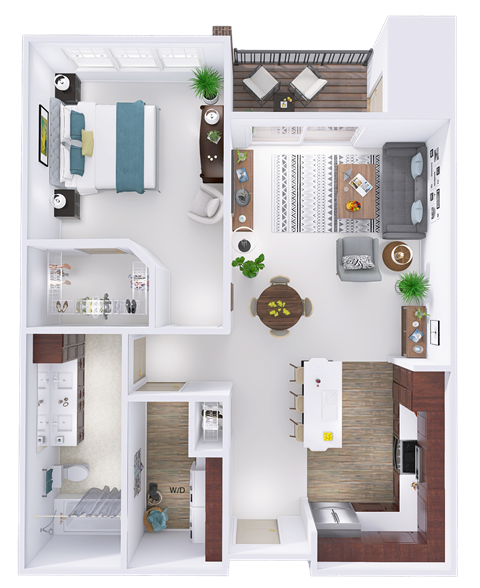 Floor plan for 1 bed, 1 bath, 861 sqft